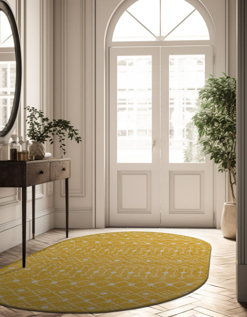Mediterranean Lattice Collection Area Rug - Santorini (Yellow) Oval Yellow lifestyle 4