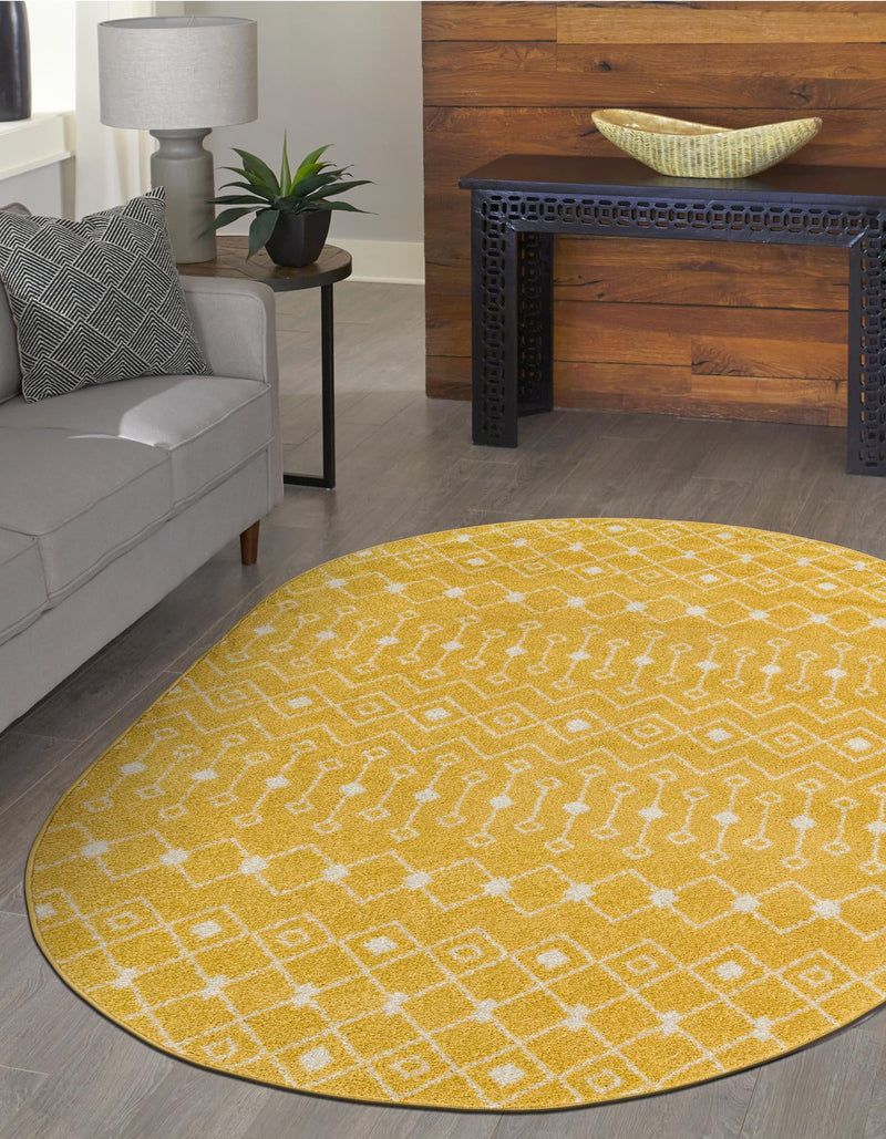 Mediterranean Lattice Collection Area Rug - Santorini (Yellow) Oval Yellow lifestyle 5