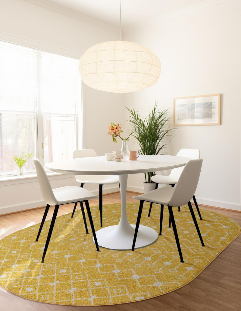 Mediterranean Lattice Collection Area Rug - Santorini (Yellow) Oval Yellow lifestyle 6
