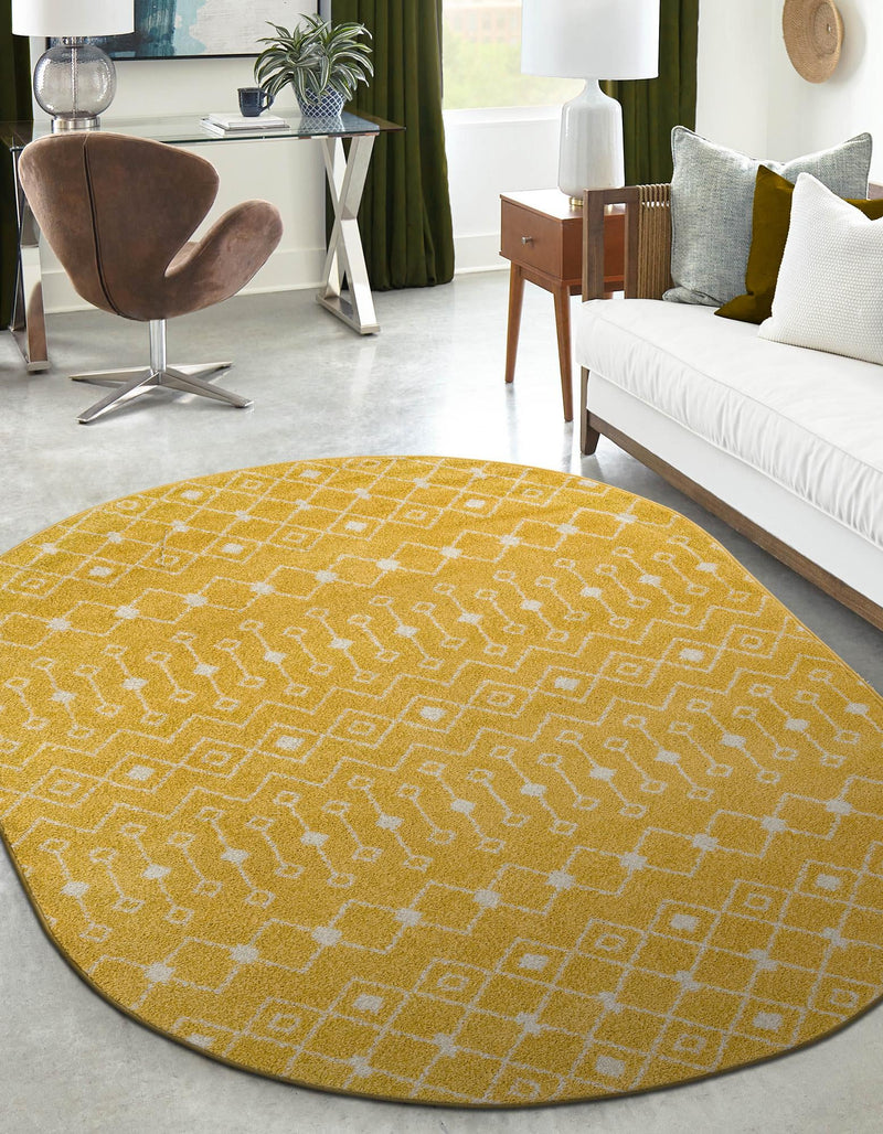 Mediterranean Lattice Collection Area Rug - Santorini (Yellow) Oval Yellow lifestyle 7