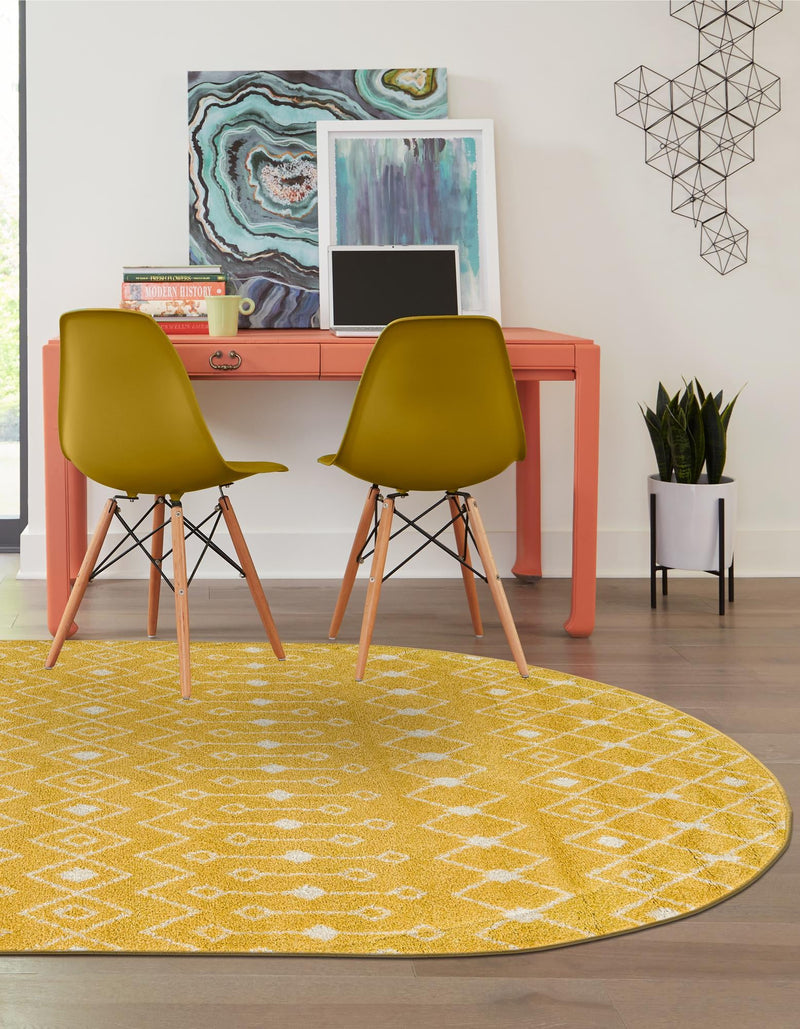 Mediterranean Lattice Collection Area Rug - Santorini (Yellow) Oval Yellow lifestyle 8