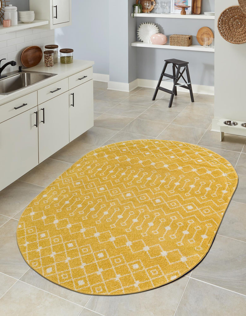 Mediterranean Lattice Collection Area Rug - Santorini (Yellow) Oval Yellow lifestyle 9