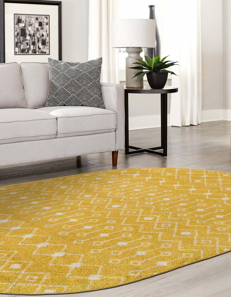 Mediterranean Lattice Collection Area Rug - Santorini (Yellow) Oval Yellow lifestyle 10