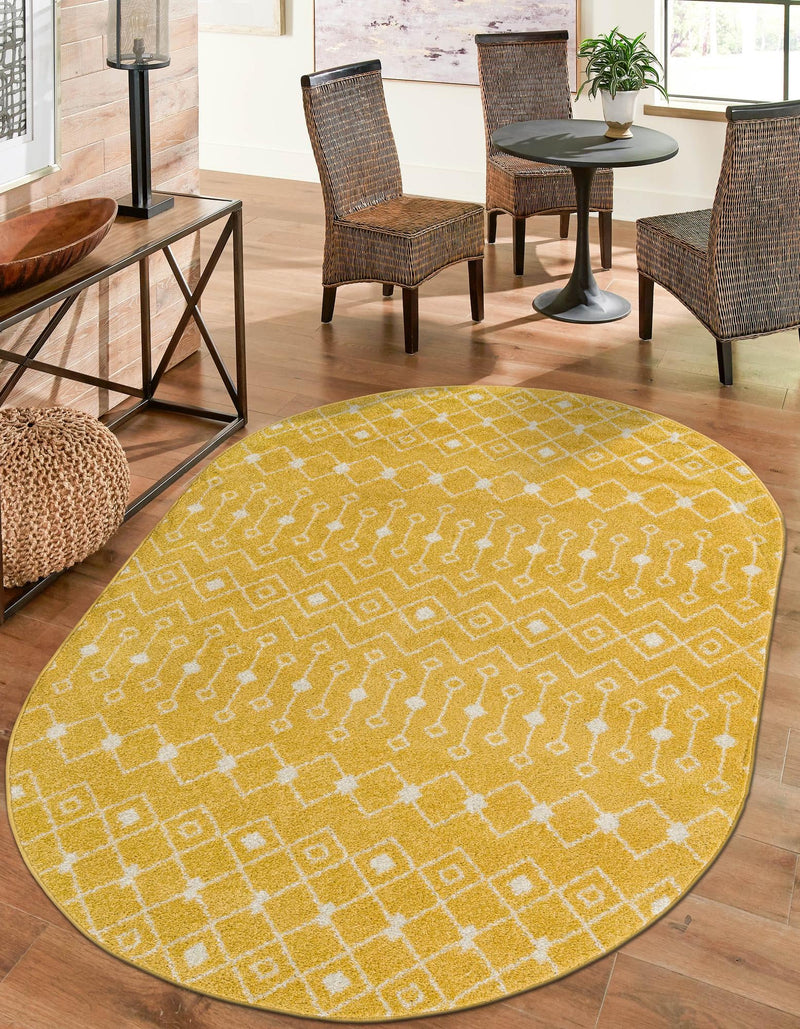 Mediterranean Lattice Collection Area Rug - Santorini (Yellow) Oval Yellow lifestyle 11