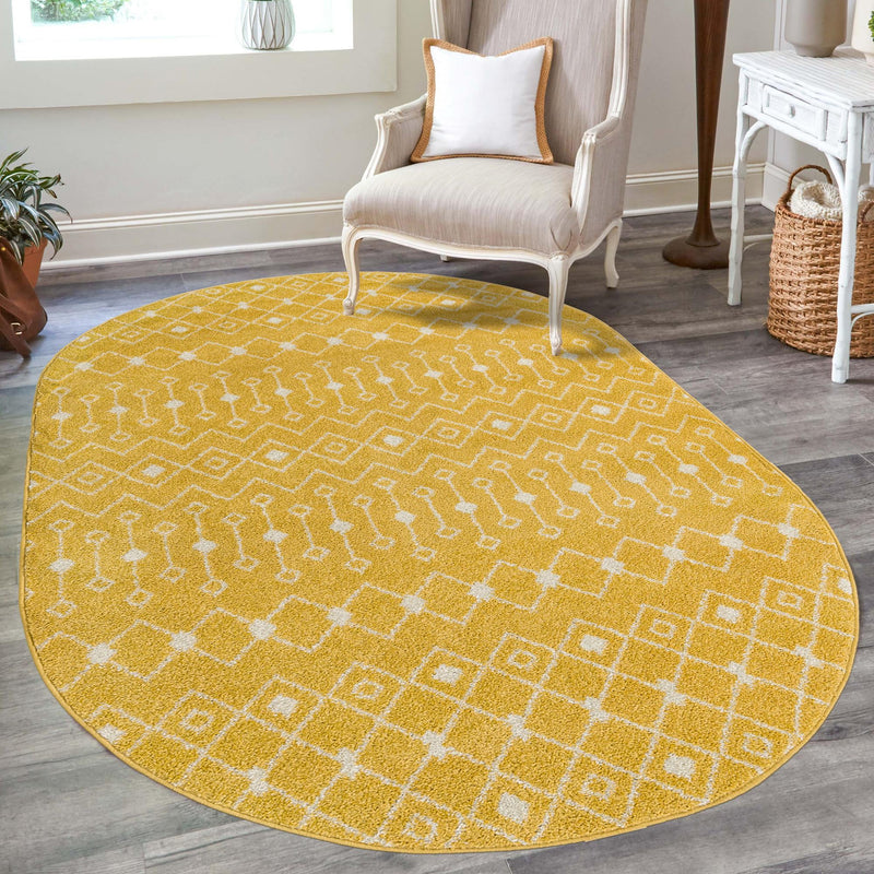 Mediterranean Lattice Collection Area Rug - Santorini (Yellow) Oval Yellow lifestyle 24