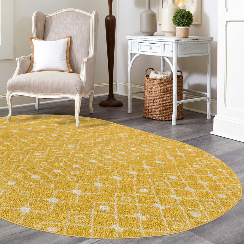 Mediterranean Lattice Collection Area Rug - Santorini (Yellow) Oval Yellow lifestyle 25