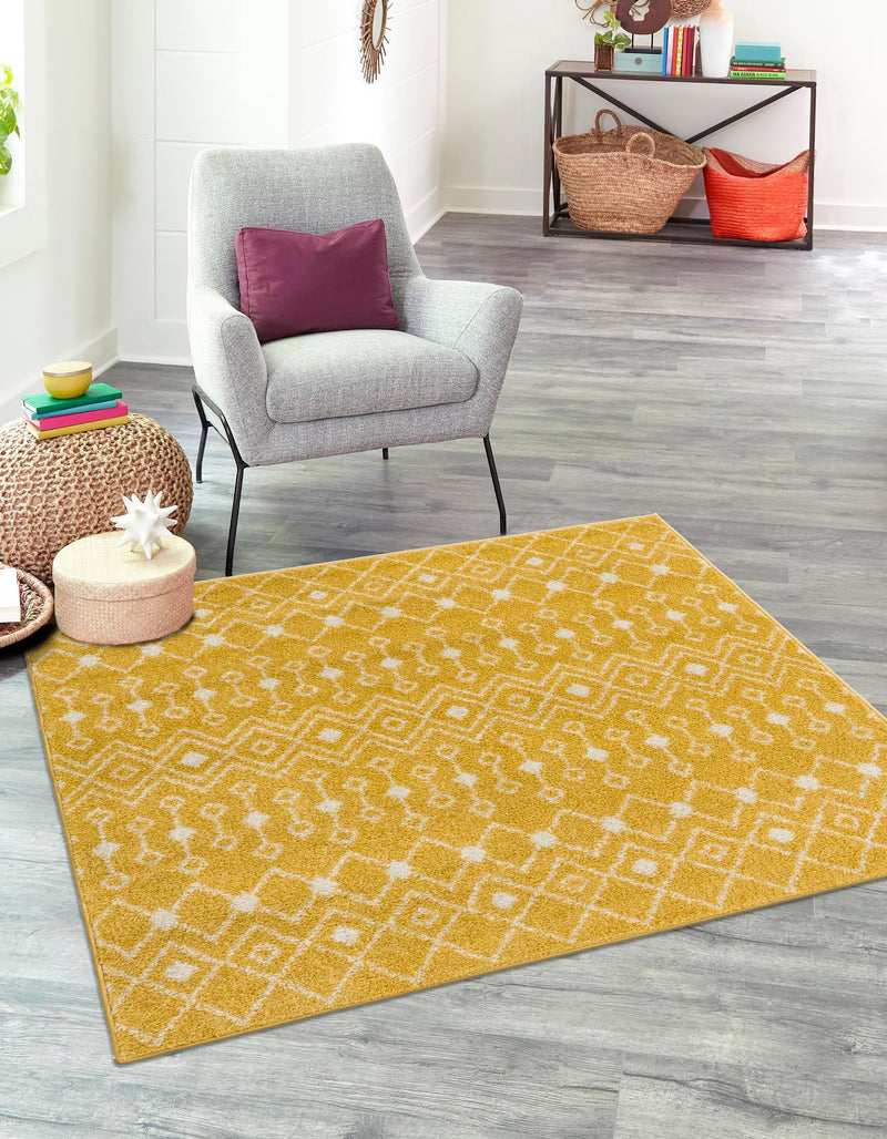 Mediterranean Lattice Collection Area Rug - Santorini (Yellow) Square Yellow lifestyle 0