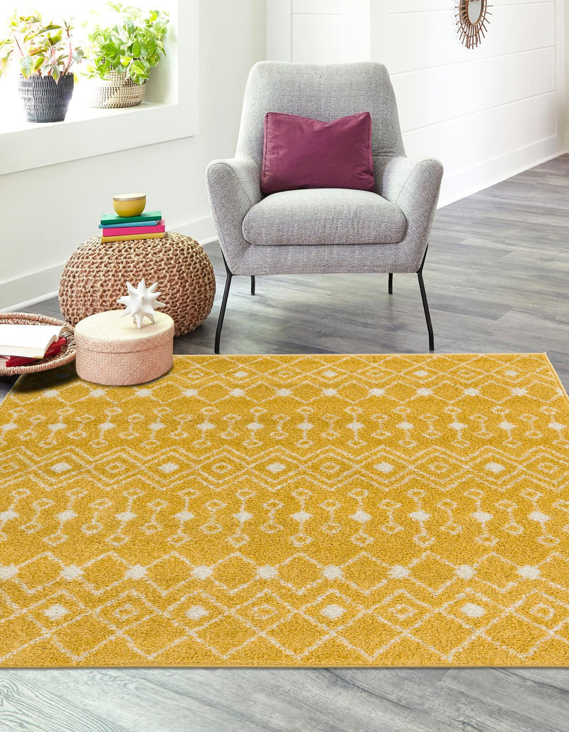 Mediterranean Lattice Collection Area Rug - Santorini (Yellow) Square Yellow lifestyle 2