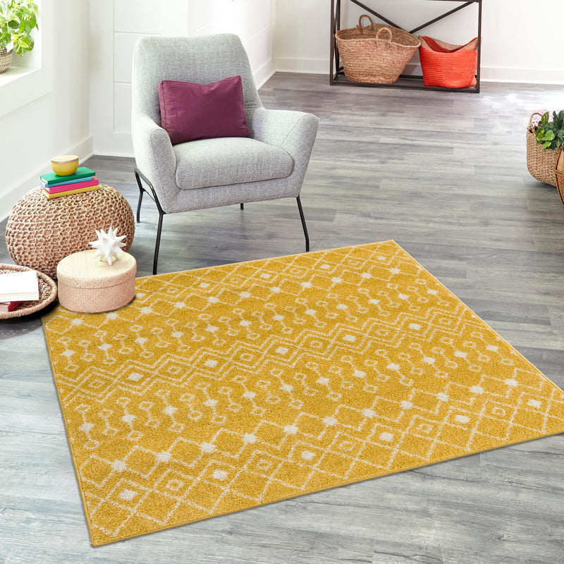 Mediterranean Lattice Collection Area Rug - Santorini (Yellow) Square Yellow lifestyle 13
