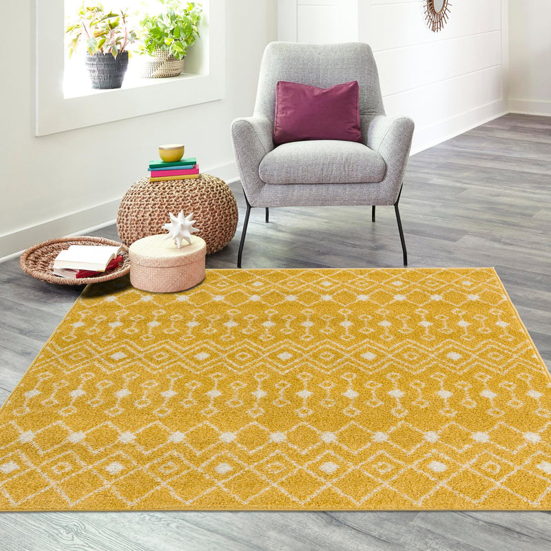 Mediterranean Lattice Collection Area Rug - Santorini (Yellow) Square Yellow lifestyle 14