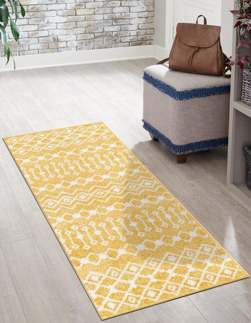 Mediterranean Lattice Collection Area Rug - Santorini (Yellow) Runner Yellow lifestyle 8