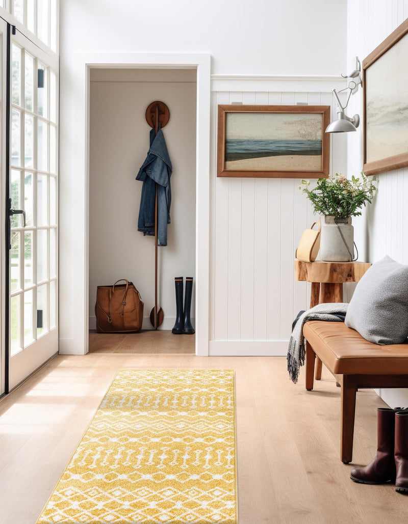 Mediterranean Lattice Collection Area Rug - Santorini (Yellow) Runner Yellow lifestyle 12