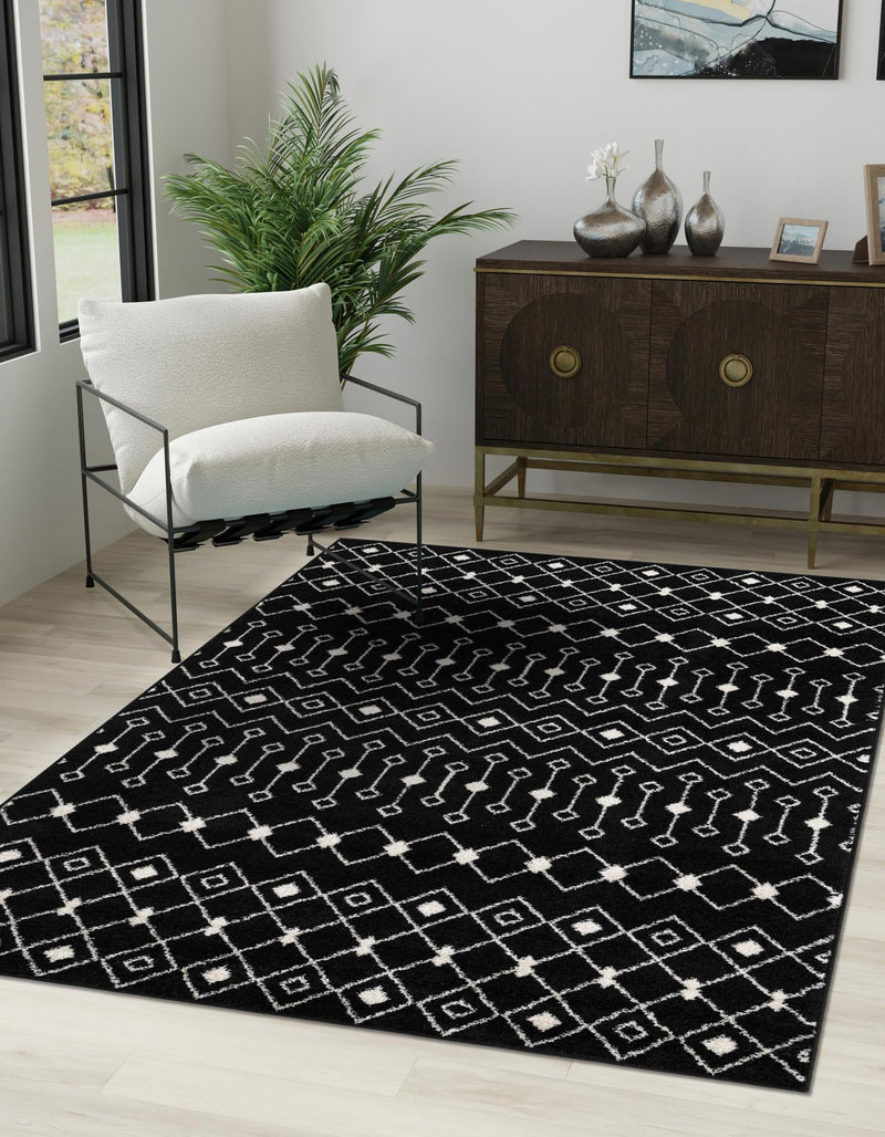 Mediterranean Lattice Collection Area Rug - Santorini (Black and White) Rectangle Black and White lifestyle 0