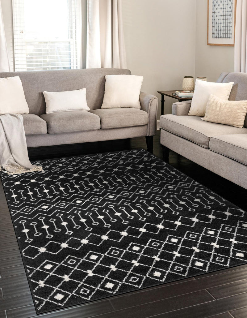 Mediterranean Lattice Collection Area Rug - Santorini (Black and White) Rectangle Black and White lifestyle 3