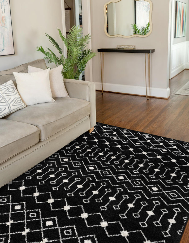 Mediterranean Lattice Collection Area Rug - Santorini (Black and White) Rectangle Black and White lifestyle 5
