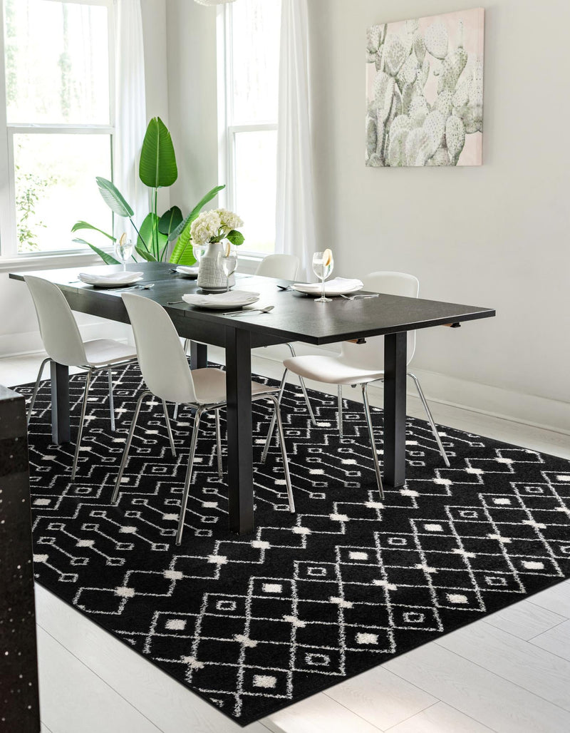 Mediterranean Lattice Collection Area Rug - Santorini (Black and White) Rectangle Black and White lifestyle 6