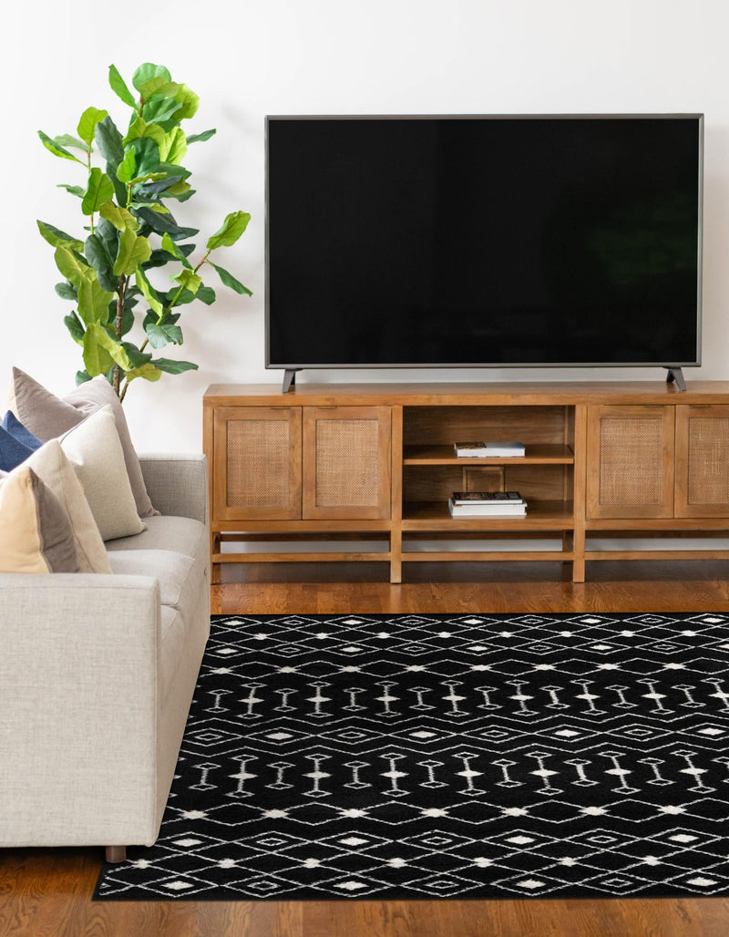 Mediterranean Lattice Collection Area Rug - Santorini (Black and White) Rectangle Black and White lifestyle 7