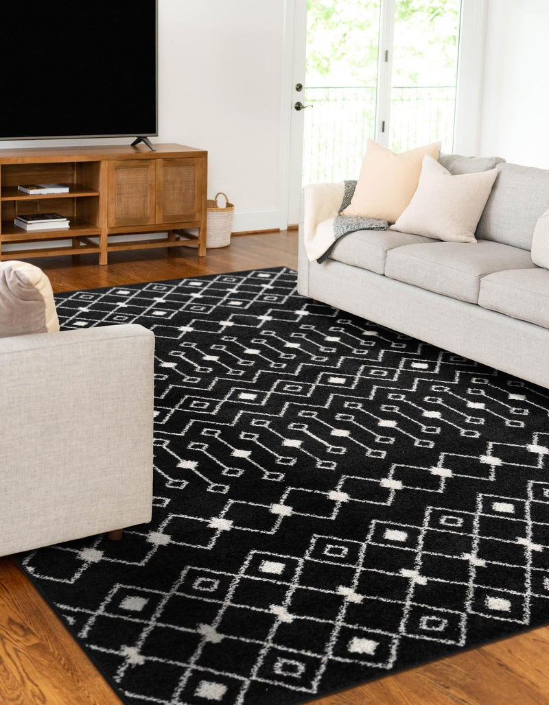 Mediterranean Lattice Collection Area Rug - Santorini (Black and White) Rectangle Black and White lifestyle 8