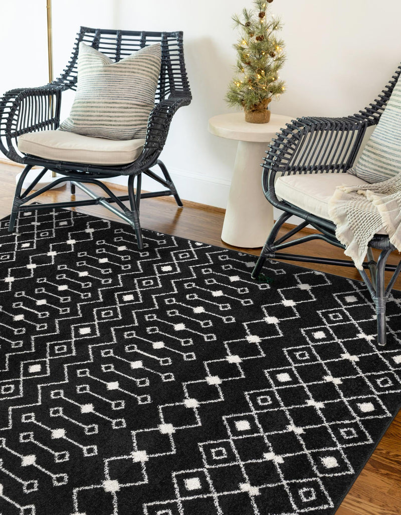 Mediterranean Lattice Collection Area Rug - Santorini (Black and White) Rectangle Black and White lifestyle 9