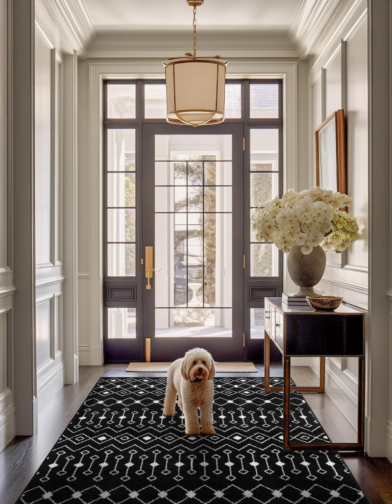 Mediterranean Lattice Collection Area Rug - Santorini (Black and White) Rectangle Black and White lifestyle 10