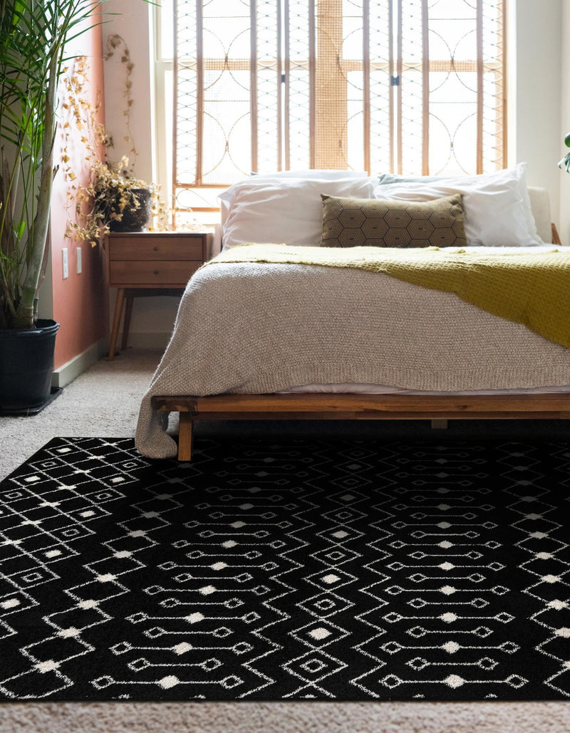 Mediterranean Lattice Collection Area Rug - Santorini (Black and White) Rectangle Black and White lifestyle 12