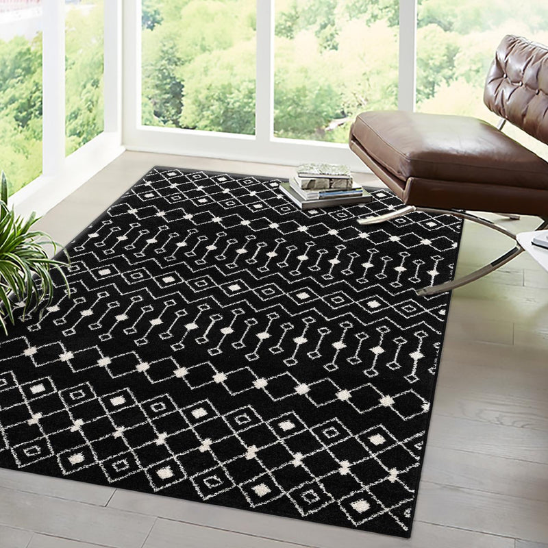 Mediterranean Lattice Collection Area Rug - Santorini (Black and White) Rectangle Black and White lifestyle 23
