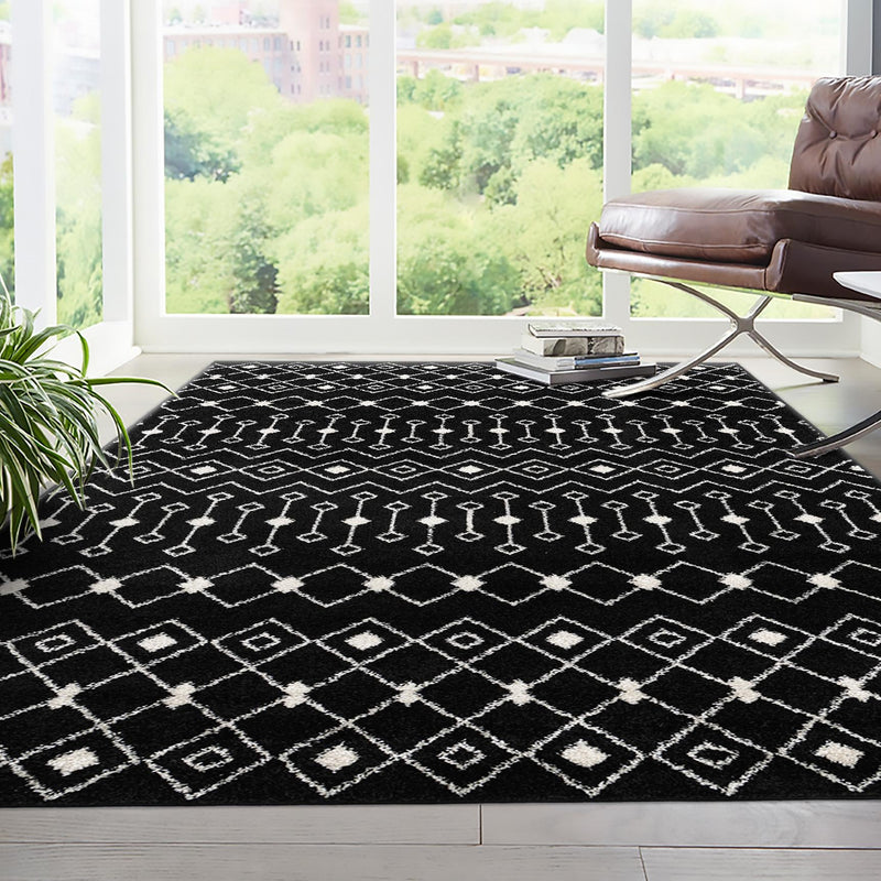 Mediterranean Lattice Collection Area Rug - Santorini (Black and White) Rectangle Black and White lifestyle 24