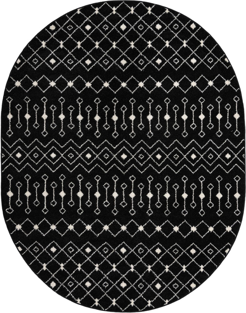Mediterranean Lattice Collection Area Rug - Santorini (Black and White) Oval Black and White lifestyle 18