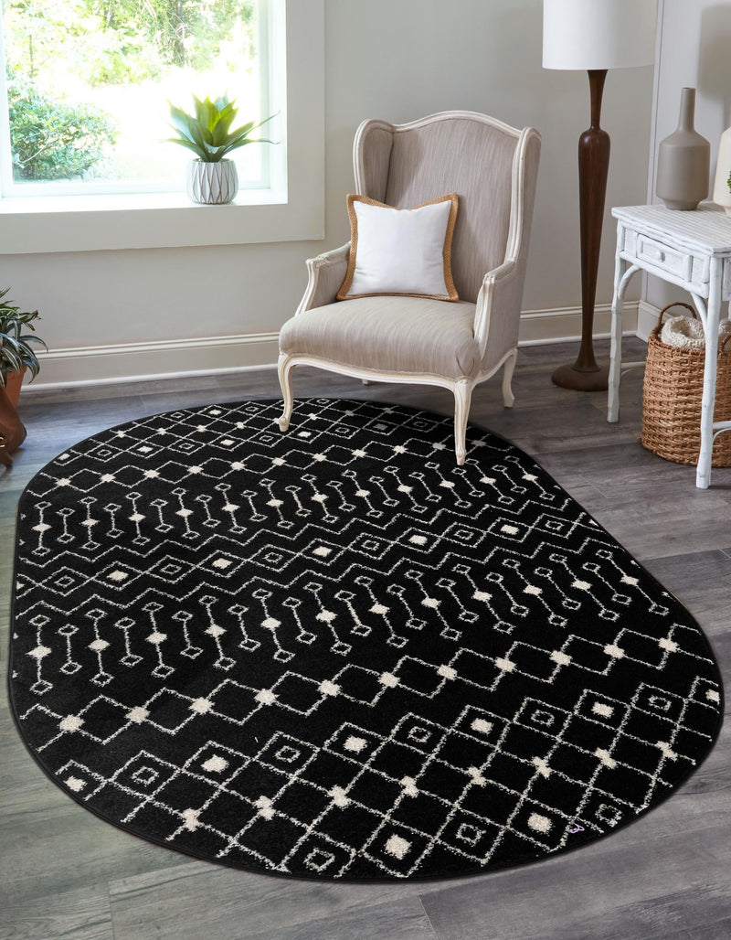 Mediterranean Lattice Collection Area Rug - Santorini (Black and White) Oval Black and White lifestyle 4