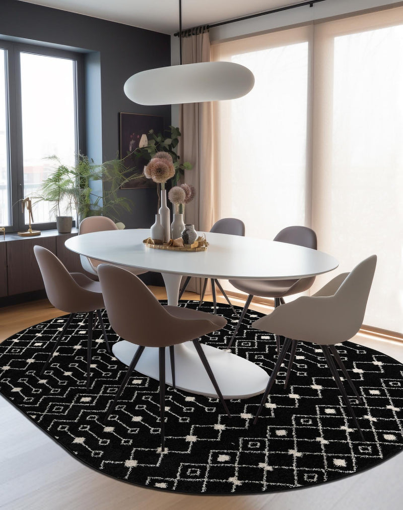 Mediterranean Lattice Collection Area Rug - Santorini (Black and White) Oval Black and White lifestyle 5
