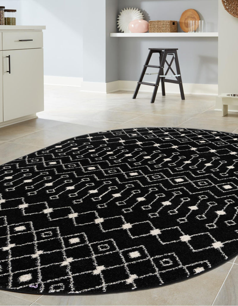Mediterranean Lattice Collection Area Rug - Santorini (Black and White) Oval Black and White lifestyle 9
