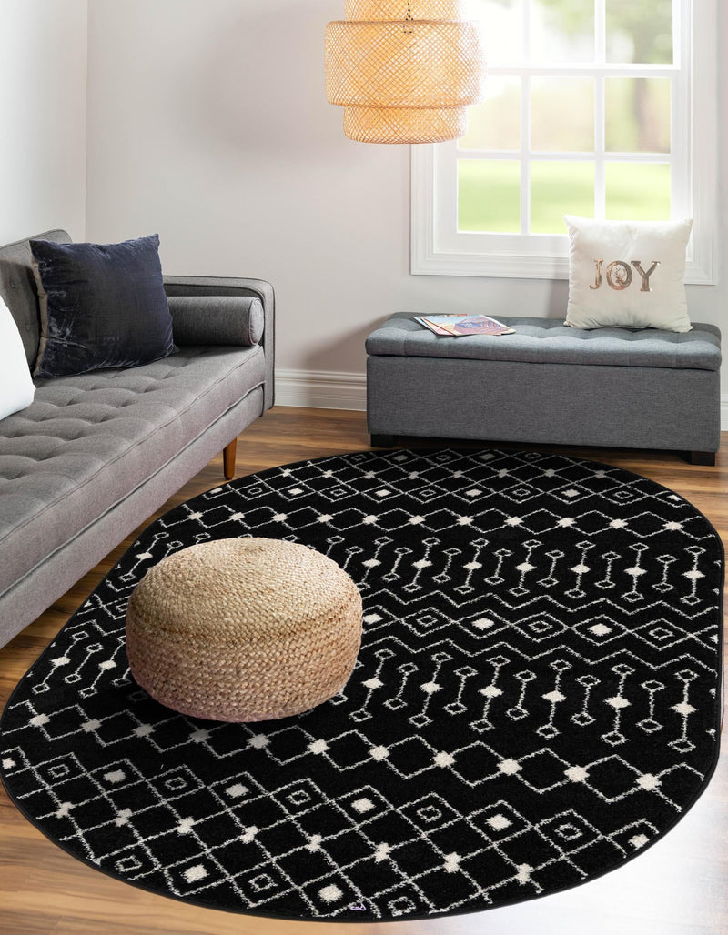 Mediterranean Lattice Collection Area Rug - Santorini (Black and White) Oval Black and White lifestyle 10