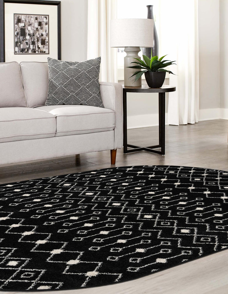 Mediterranean Lattice Collection Area Rug - Santorini (Black and White) Oval Black and White lifestyle 11