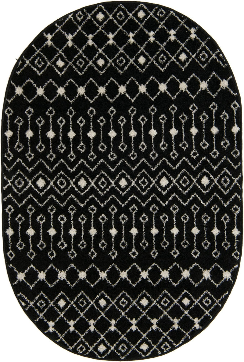 Mediterranean Lattice Collection Area Rug - Santorini (Black and White) Oval Black and White Main