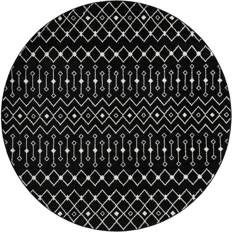 Mediterranean Lattice Collection Area Rug - Santorini (Black and White) Round Black and White Main