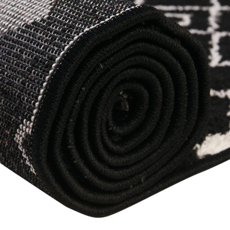 Mediterranean Lattice Collection Area Rug - Santorini (Black and White) Round Black and White lifestyle 12