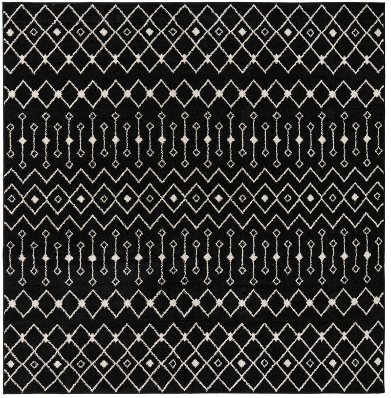 Mediterranean Lattice Collection Area Rug - Santorini (Black and White) Square Black and White Main