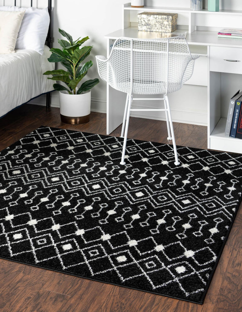 Mediterranean Lattice Collection Area Rug - Santorini (Black and White) Square Black and White lifestyle 0