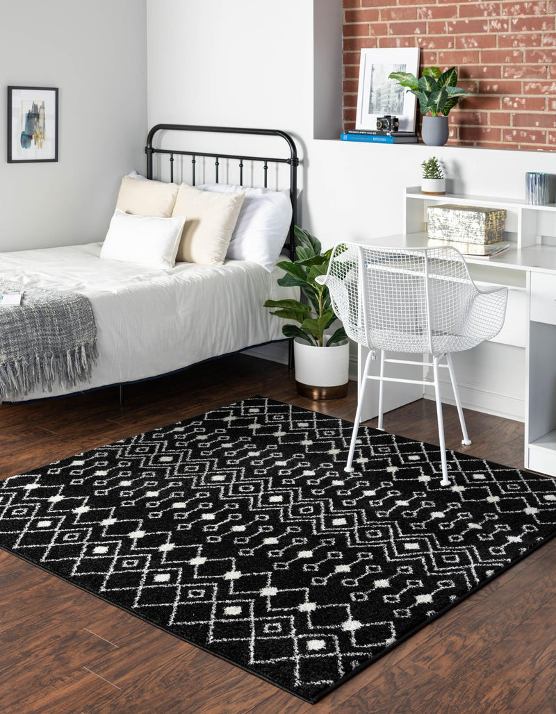 Mediterranean Lattice Collection Area Rug - Santorini (Black and White) Square Black and White lifestyle 2