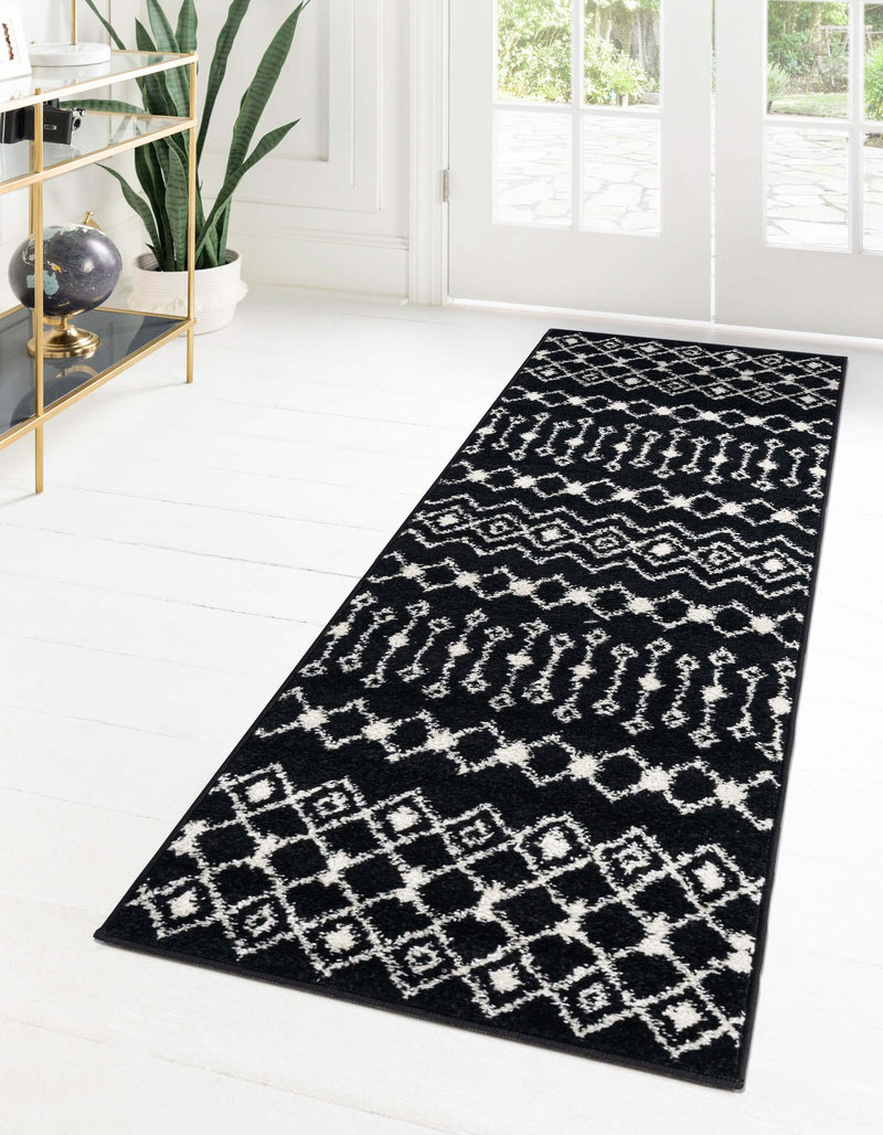 Mediterranean Lattice Collection Area Rug - Santorini (Black and White) Runner Black and White lifestyle 0