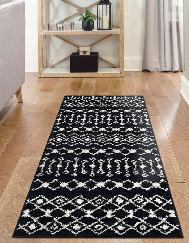Mediterranean Lattice Collection Area Rug - Santorini (Black and White) Runner Black and White lifestyle 28