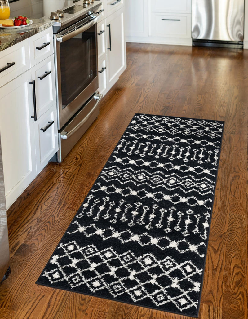 Mediterranean Lattice Collection Area Rug - Santorini (Black and White) Runner Black and White lifestyle 31