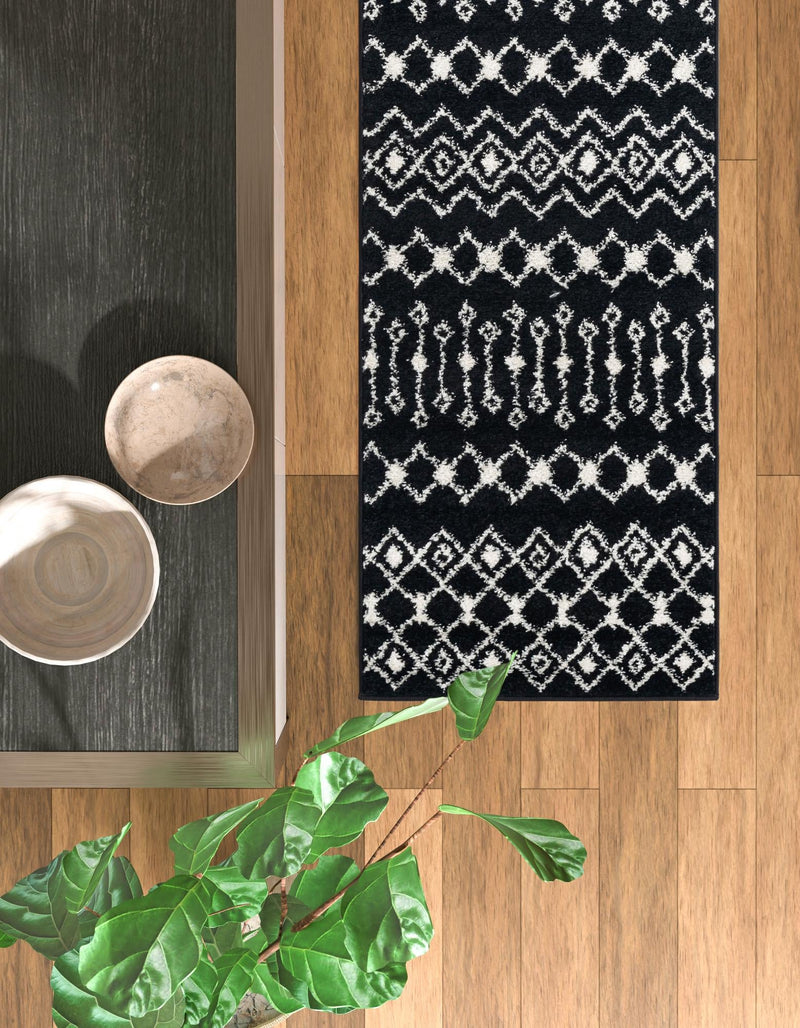 Mediterranean Lattice Collection Area Rug - Santorini (Black and White) Runner Black and White lifestyle 49