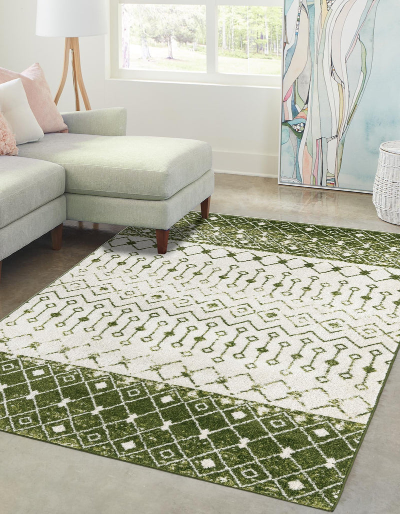 Mediterranean Lattice Collection Area Rug - Casablanca (Ivory Green) Rectangle Ivory Green lifestyle 0