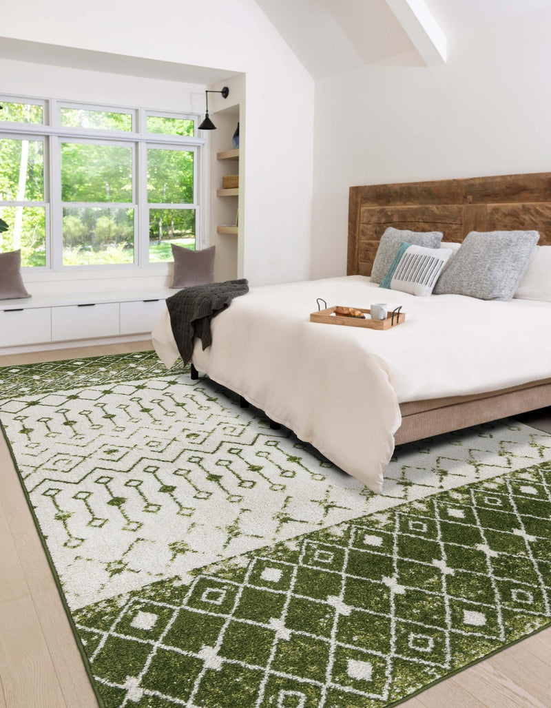 Mediterranean Lattice Collection Area Rug - Casablanca (Ivory Green) Rectangle Ivory Green lifestyle 7