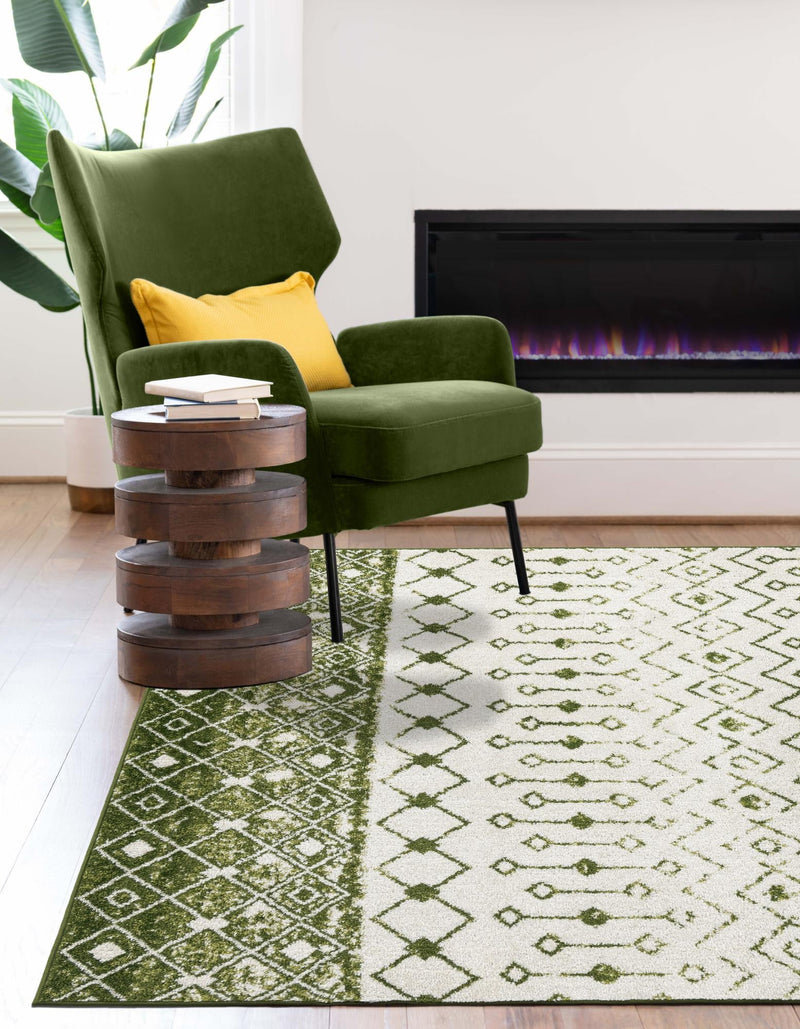 Mediterranean Lattice Collection Area Rug - Casablanca (Ivory Green) Rectangle Ivory Green lifestyle 9