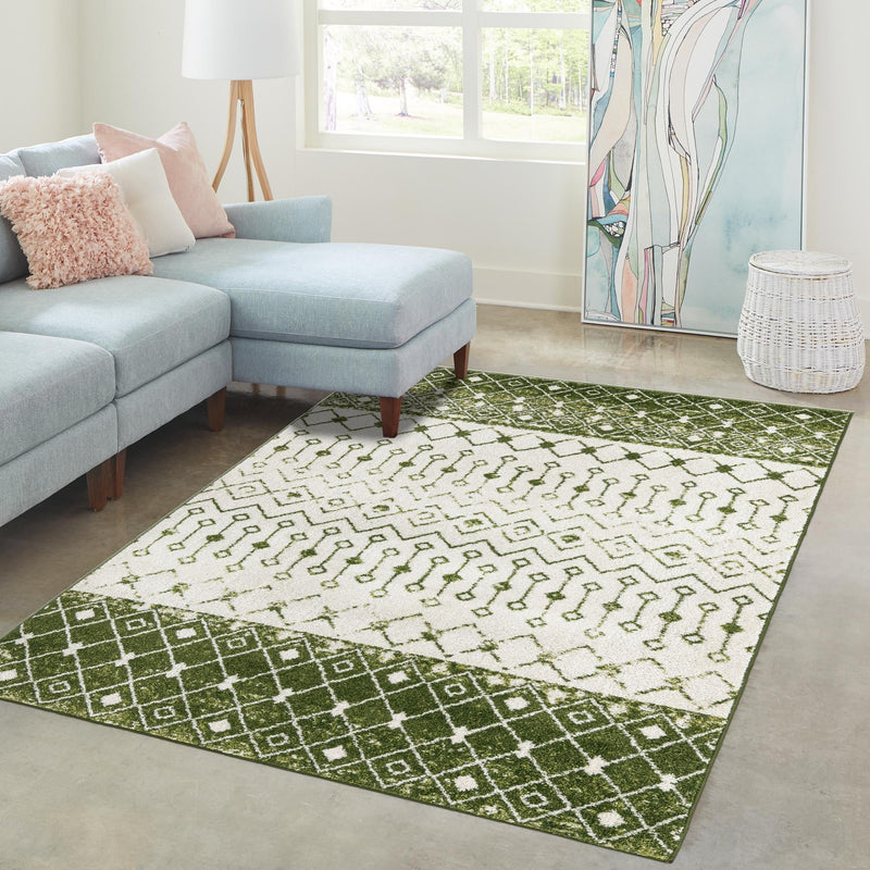 Mediterranean Lattice Collection Area Rug - Casablanca (Ivory Green) Rectangle Ivory Green lifestyle 25