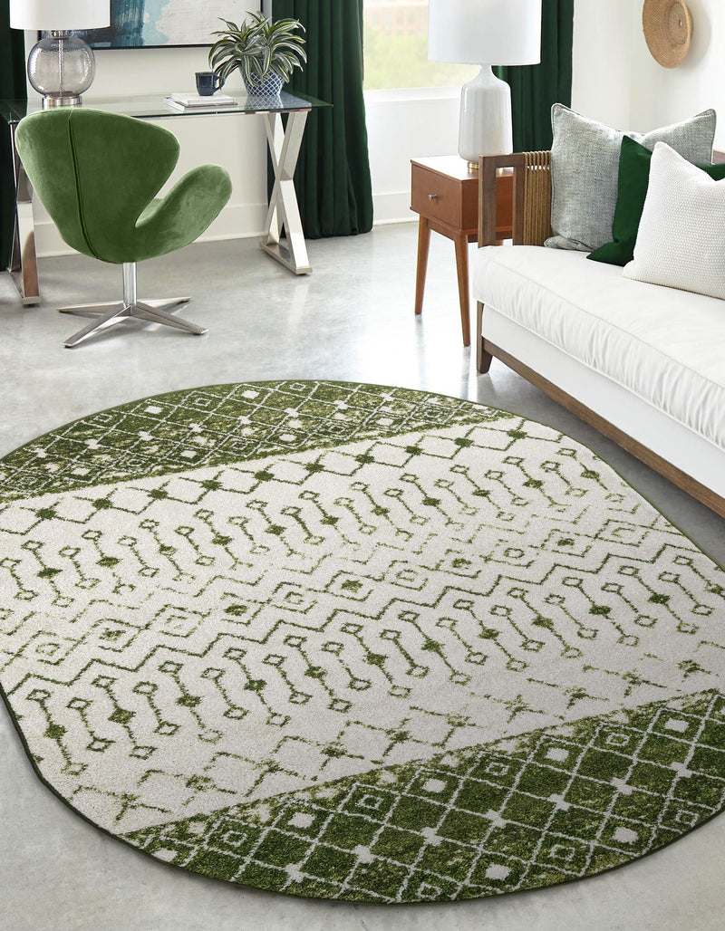 Mediterranean Lattice Collection Area Rug - Casablanca (Ivory Green) Oval Ivory Green lifestyle 0