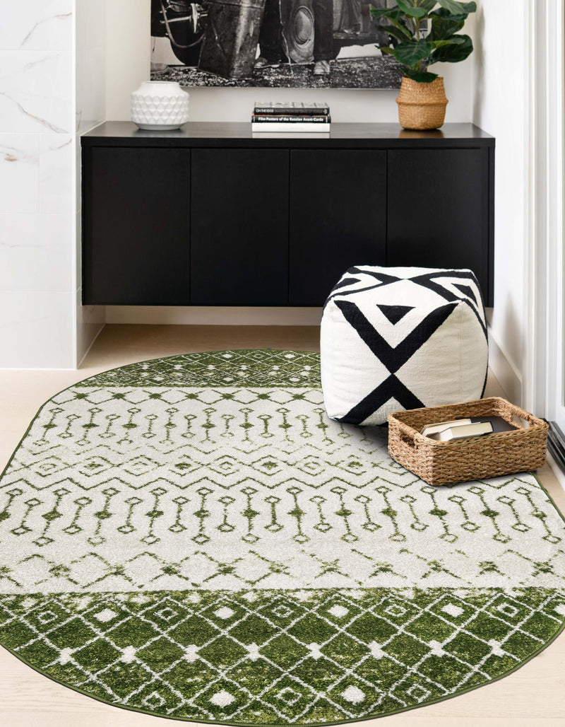 Mediterranean Lattice Collection Area Rug - Casablanca (Ivory Green) Oval Ivory Green lifestyle 3
