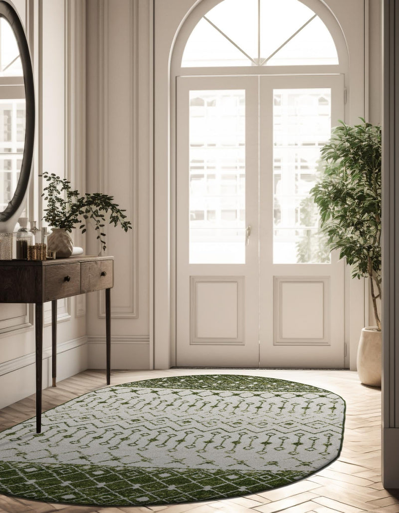 Mediterranean Lattice Collection Area Rug - Casablanca (Ivory Green) Oval Ivory Green lifestyle 5
